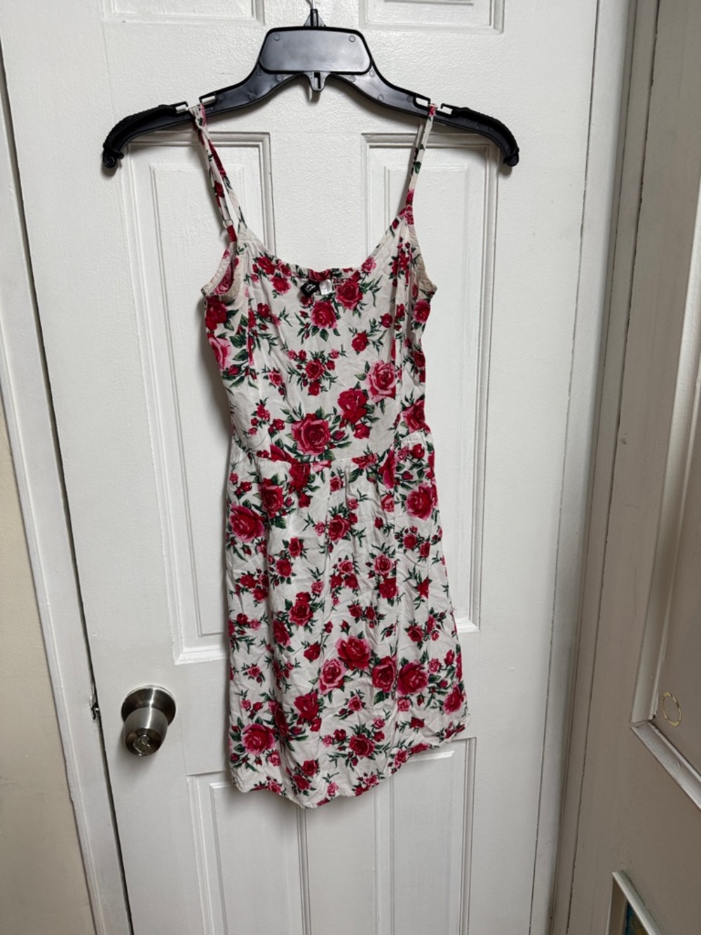 H&M White Mini Dress with Red Rose Print